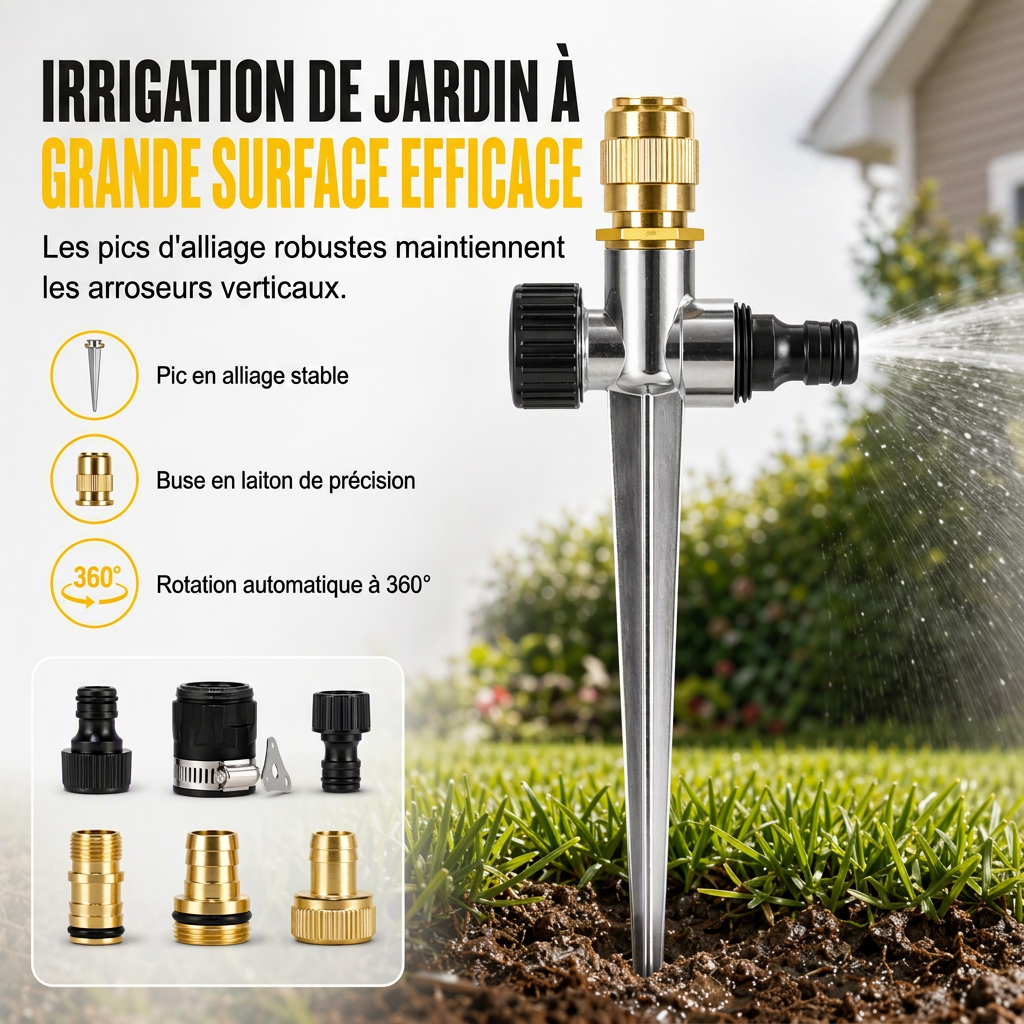 🌱 FLASH REA: 50% RABATT! 360° Roterande Vattenspridare – Mässingsmunstycke & Aluminiumspett för Jämn Trädgårdsbevattning 💦✨