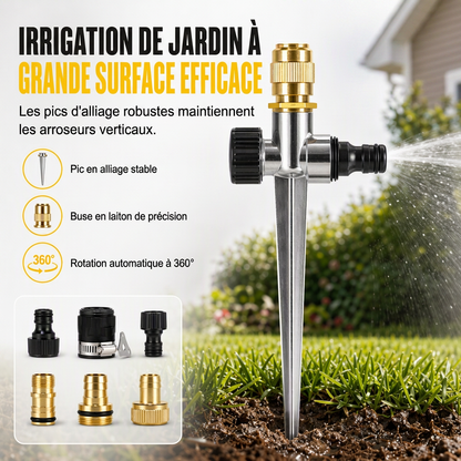 🌱 FLASH REA: 50% RABATT! 360° Roterande Vattenspridare – Mässingsmunstycke & Aluminiumspett för Jämn Trädgårdsbevattning 💦✨