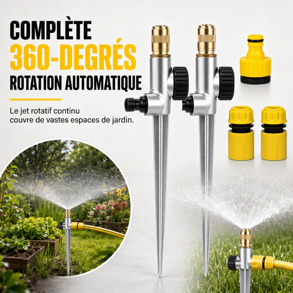 🌱 FLASH REA: 50% RABATT! 360° Roterande Vattenspridare – Mässingsmunstycke & Aluminiumspett för Jämn Trädgårdsbevattning 💦✨