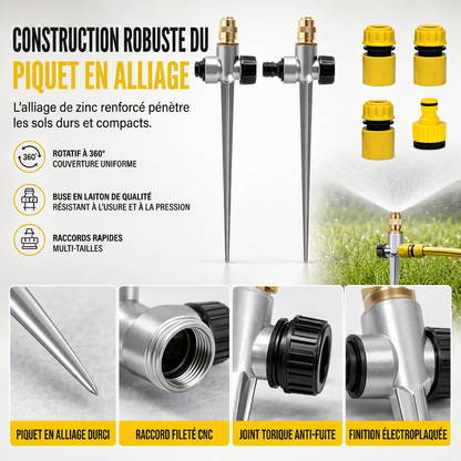 🌱 FLASH REA: 50% RABATT! 360° Roterande Vattenspridare – Mässingsmunstycke & Aluminiumspett för Jämn Trädgårdsbevattning 💦✨