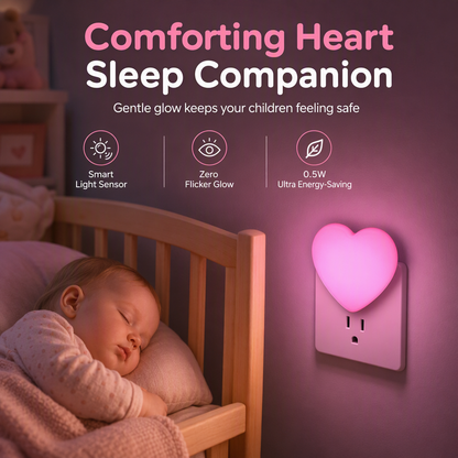 US Plug LED Plug in Night Light with Light Control Sensor Cute Heart Shaped Wall Lamp for Bedroom Sleep Atmosphere