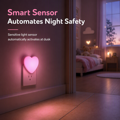 US Plug LED Plug in Night Light with Light Control Sensor Cute Heart Shaped Wall Lamp for Bedroom Sleep Atmosphere