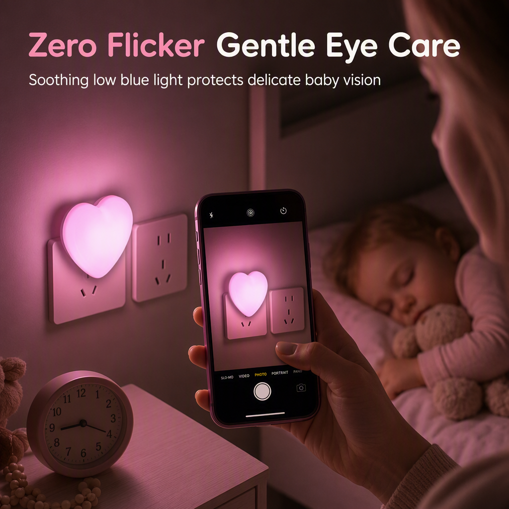 US Plug LED Plug in Night Light with Light Control Sensor Cute Heart Shaped Wall Lamp for Bedroom Sleep Atmosphere