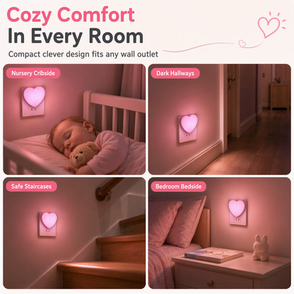 US Plug LED Plug in Night Light with Light Control Sensor Cute Heart Shaped Wall Lamp for Bedroom Sleep Atmosphere