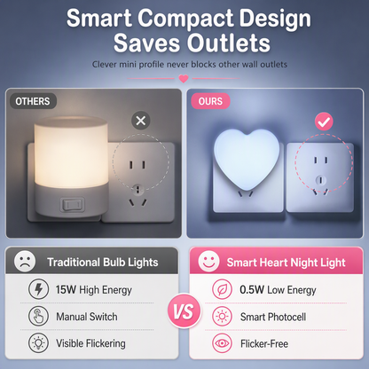 US Plug LED Plug in Night Light with Light Control Sensor Cute Heart Shaped Wall Lamp for Bedroom Sleep Atmosphere