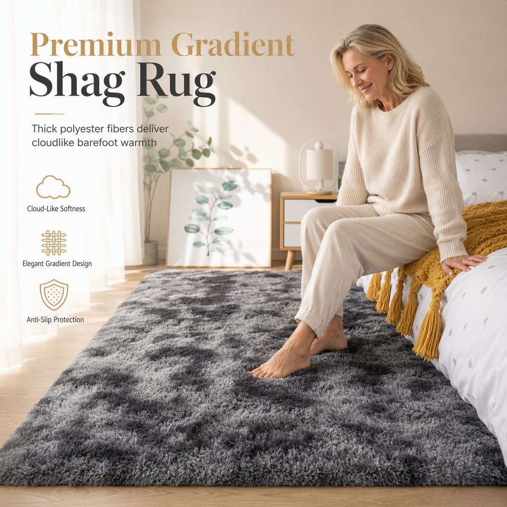 🛋️ 50 % RABATT! ✨ Tjock och mjuk luggmatta – exklusiv tie-dye-design med gradient, värmeisolerande vaddering och halkskydd – mysig komfort i varje rum 🏠