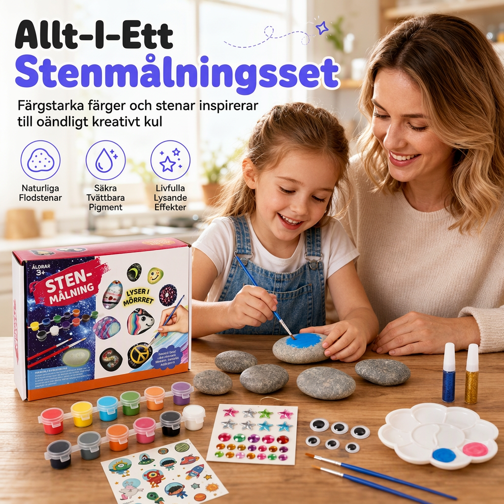 Kreativt gör-det-själv-kit för barn: Måla stenar, småsten och snäckor – konst- och hantverksset