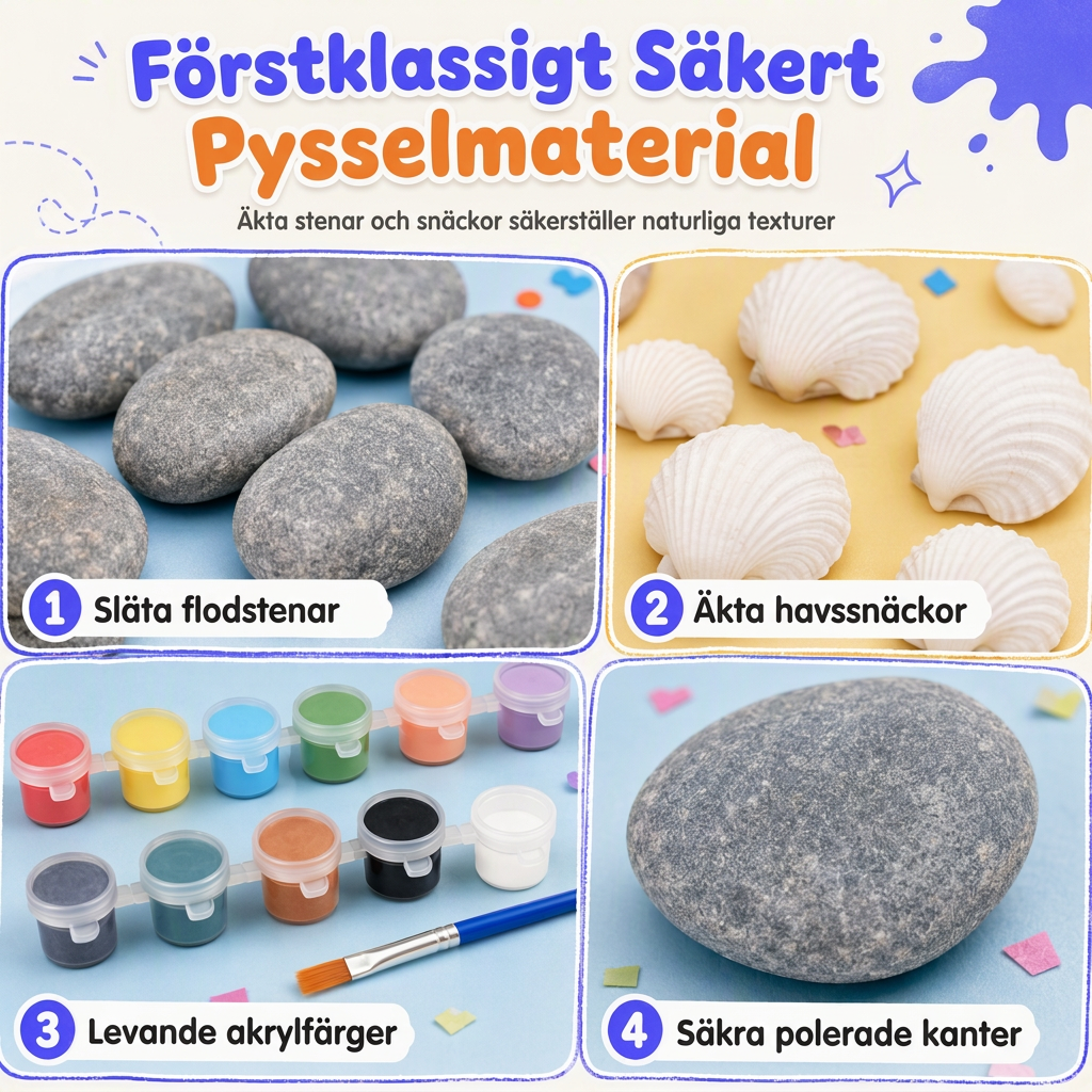 Kreativt gör-det-själv-kit för barn: Måla stenar, småsten och snäckor – konst- och hantverksset