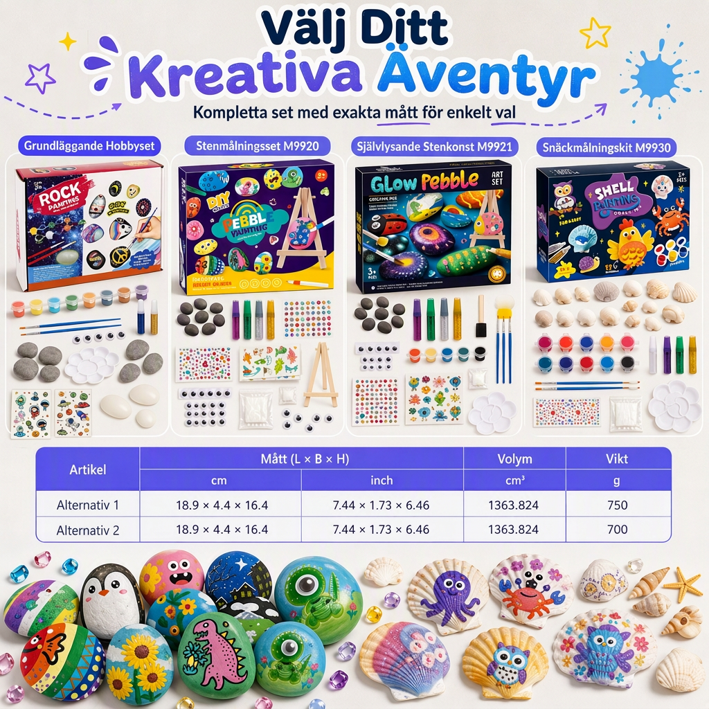 Kreativt gör-det-själv-kit för barn: Måla stenar, småsten och snäckor – konst- och hantverksset
