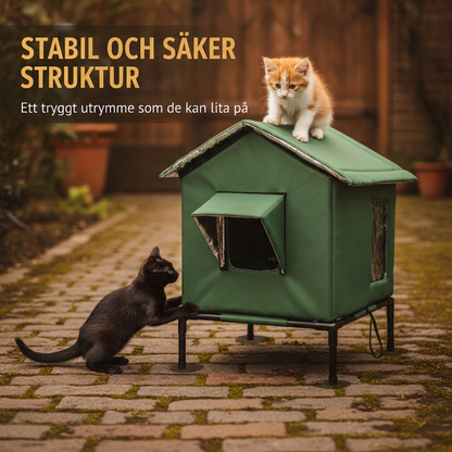 🏠🐈 Väderbeständig upphöjd utomhuskattkoja – Vattentät, isolerad och fällbar 🌧️