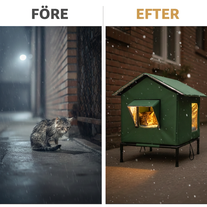 🏠🐈 Väderbeständig upphöjd utomhuskattkoja – Vattentät, isolerad och fällbar 🌧️