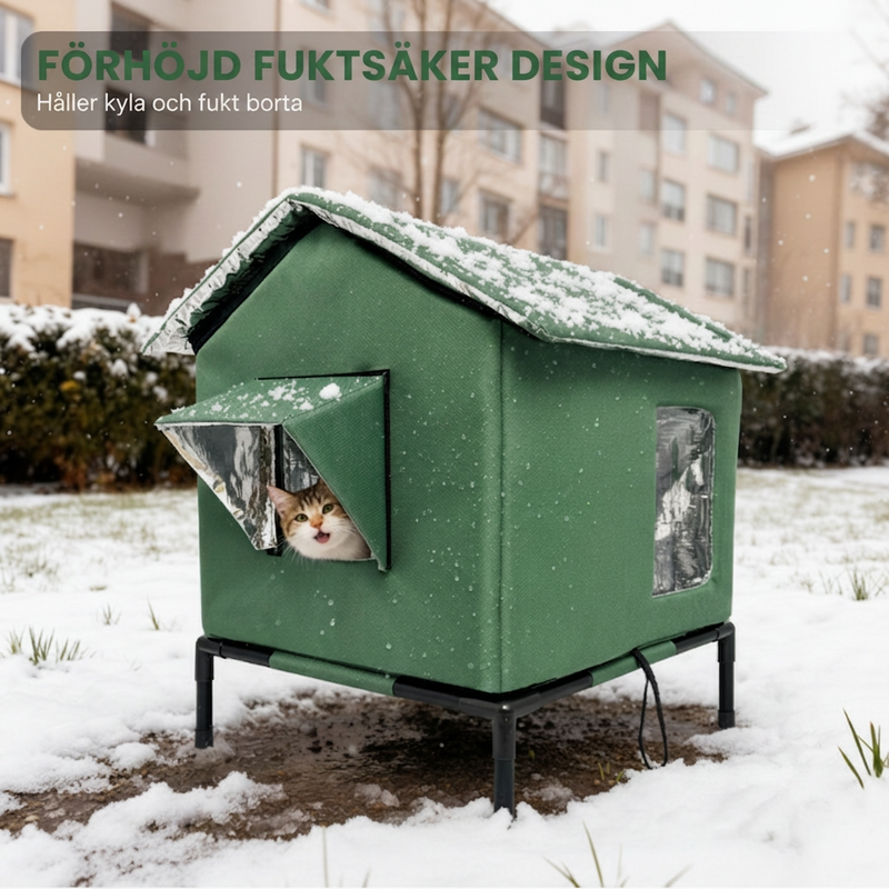 🏠🐈 Väderbeständig upphöjd utomhuskattkoja – Vattentät, isolerad och fällbar 🌧️