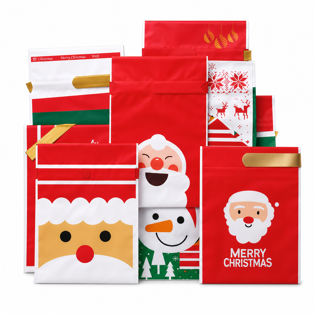 ⏳ Tidsbegränsad 50 % rabatt ⏰ Julklappspåsar med dragsko och band, 50 st 🎄🎁