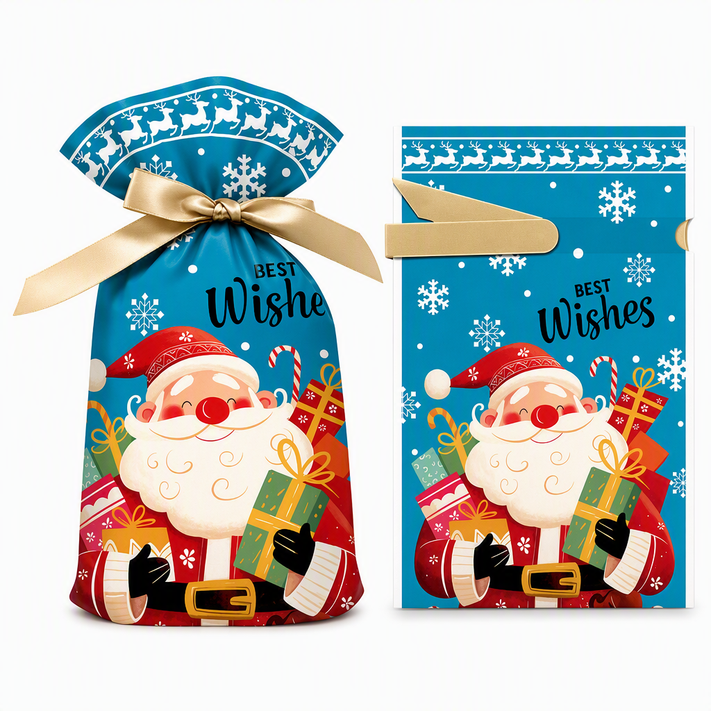 ⏳ Tidsbegränsad 50 % rabatt ⏰ Julklappspåsar med dragsko och band, 50 st 🎄🎁