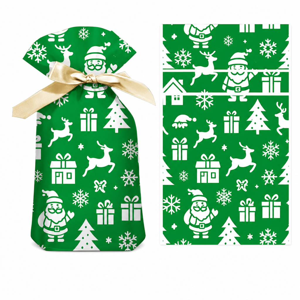 ⏳ Tidsbegränsad 50 % rabatt ⏰ Julklappspåsar med dragsko och band, 50 st 🎄🎁
