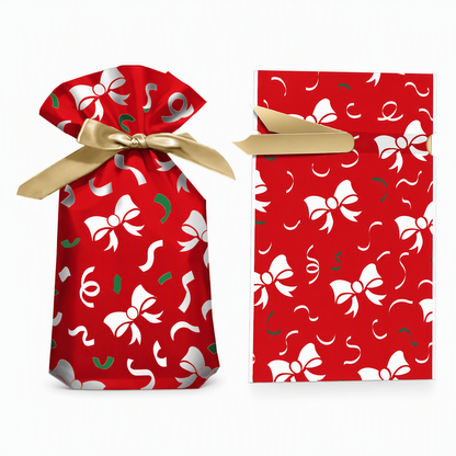 ⏳ Tidsbegränsad 50 % rabatt ⏰ Julklappspåsar med dragsko och band, 50 st 🎄🎁