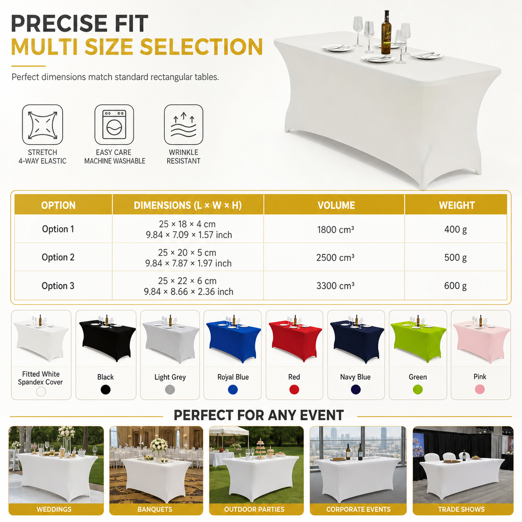 Stretch Tablecloth Elastic Rectangular Table Cover for Weddings Banquets and Meetings