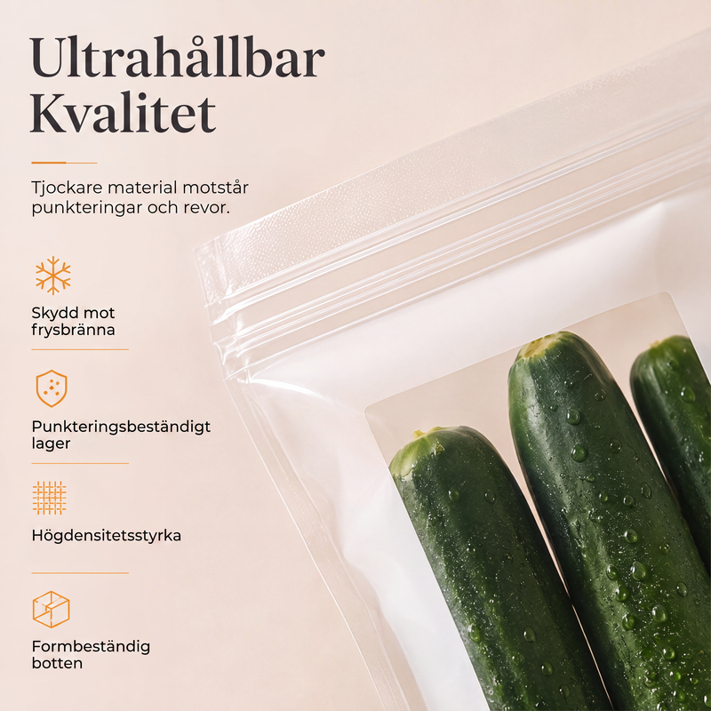 Återanvändbara förtjockade matförvaringspåsar