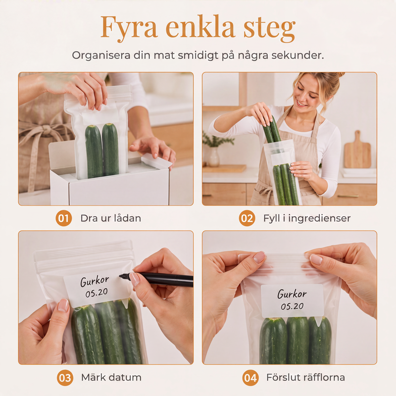 Återanvändbara förtjockade matförvaringspåsar