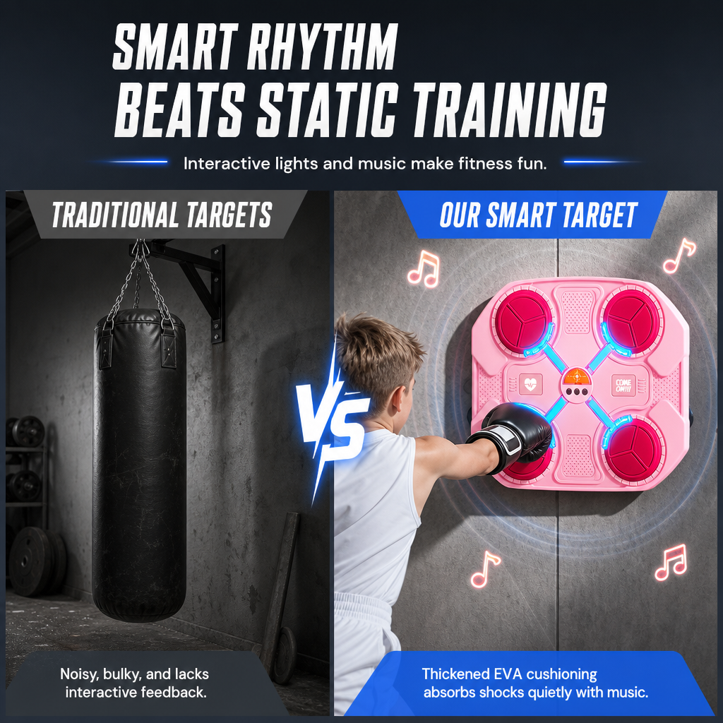 Elektroniskt musikboxningsmål för barn med rytmreaktionsträning för hemfitness och stressavlastning