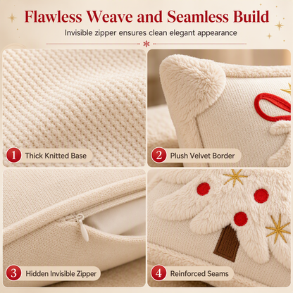 🎄50% RABATT🧸Broderad Julgransformad Kuddfodral med Rosett 45x45cm, fin juldekoration till hemmet✨