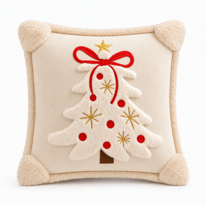 🎄50% RABATT🧸Broderad Julgransformad Kuddfodral med Rosett 45x45cm, fin juldekoration till hemmet✨