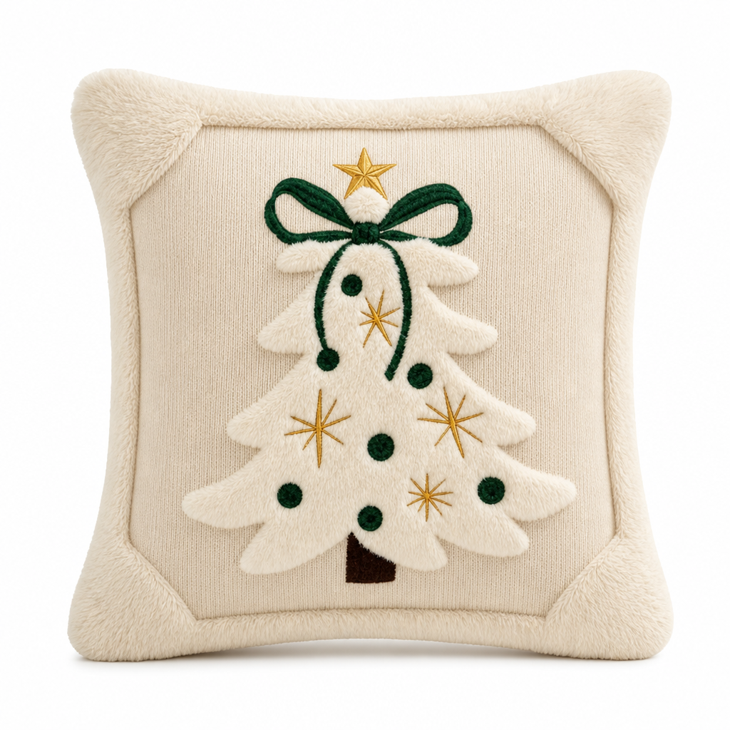 🎄50% RABATT🧸Broderad Julgransformad Kuddfodral med Rosett 45x45cm, fin juldekoration till hemmet✨