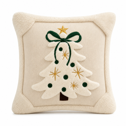 🎄50% RABATT🧸Broderad Julgransformad Kuddfodral med Rosett 45x45cm, fin juldekoration till hemmet✨