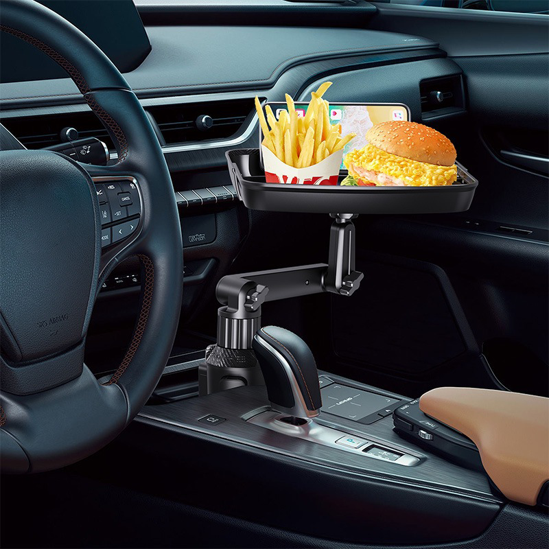 ⏳🔥 TIDSBEGRÄNSAT 50% RABATT! 🚗 Matbricka för bilens mugghållare: 360° rotation, utdragbar yta, mobilhållare & verktygsfri montering