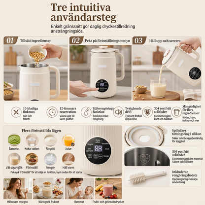 🥛 50 % RABATT NU! ⚙️ Automatisk sojamjölksmaskin med kraftfull mixer – 1500 ml, filterfri & 10 blad i 304 rostfritt stål ✨