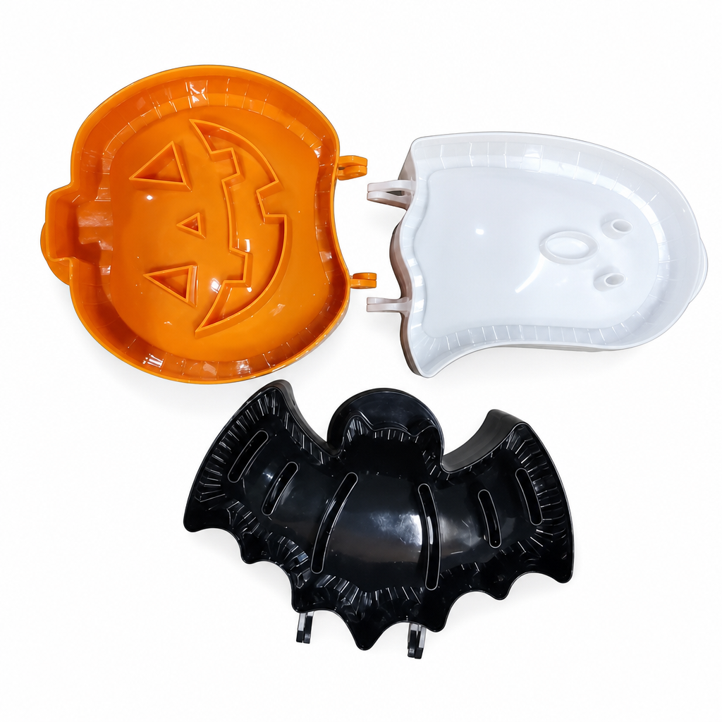 Halloween godisfat och snacksfat – pumpa-, spök- och fladdermusformade dekorativa fat i plast