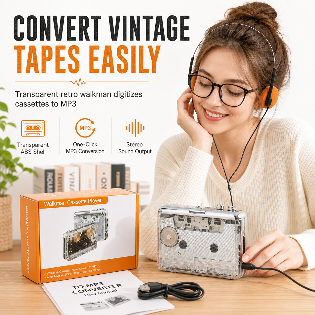📢📢50% RABATT NU!! ⏰Transparent bärbar kassettbandspelare och kassett till MP3-omvandlare med USB-C