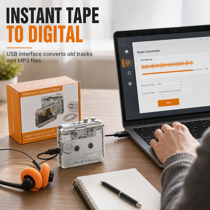 📢📢50% RABATT NU!! ⏰Transparent bärbar kassettbandspelare och kassett till MP3-omvandlare med USB-C