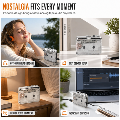 📢📢50% RABATT NU!! ⏰Transparent bärbar kassettbandspelare och kassett till MP3-omvandlare med USB-C