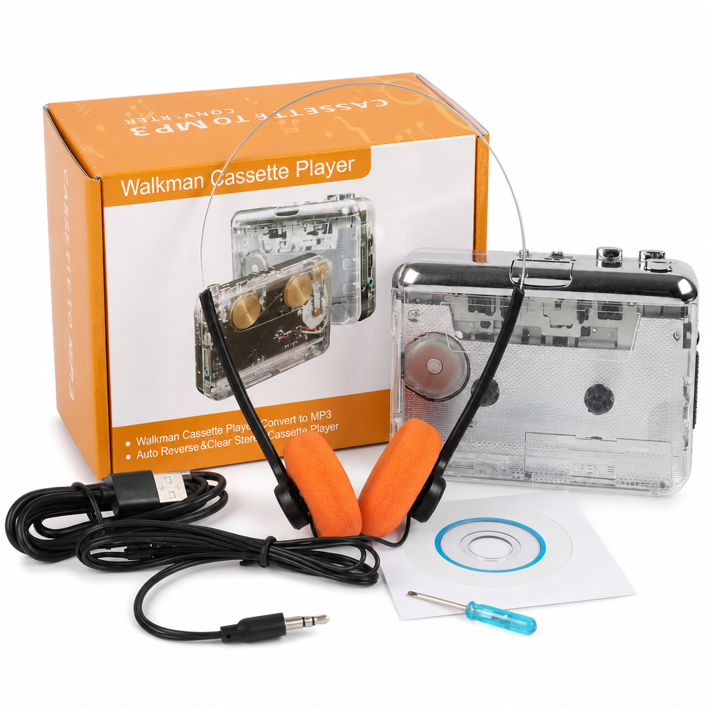 📢📢50% RABATT NU!! ⏰Transparent bärbar kassettbandspelare och kassett till MP3-omvandlare med USB-C