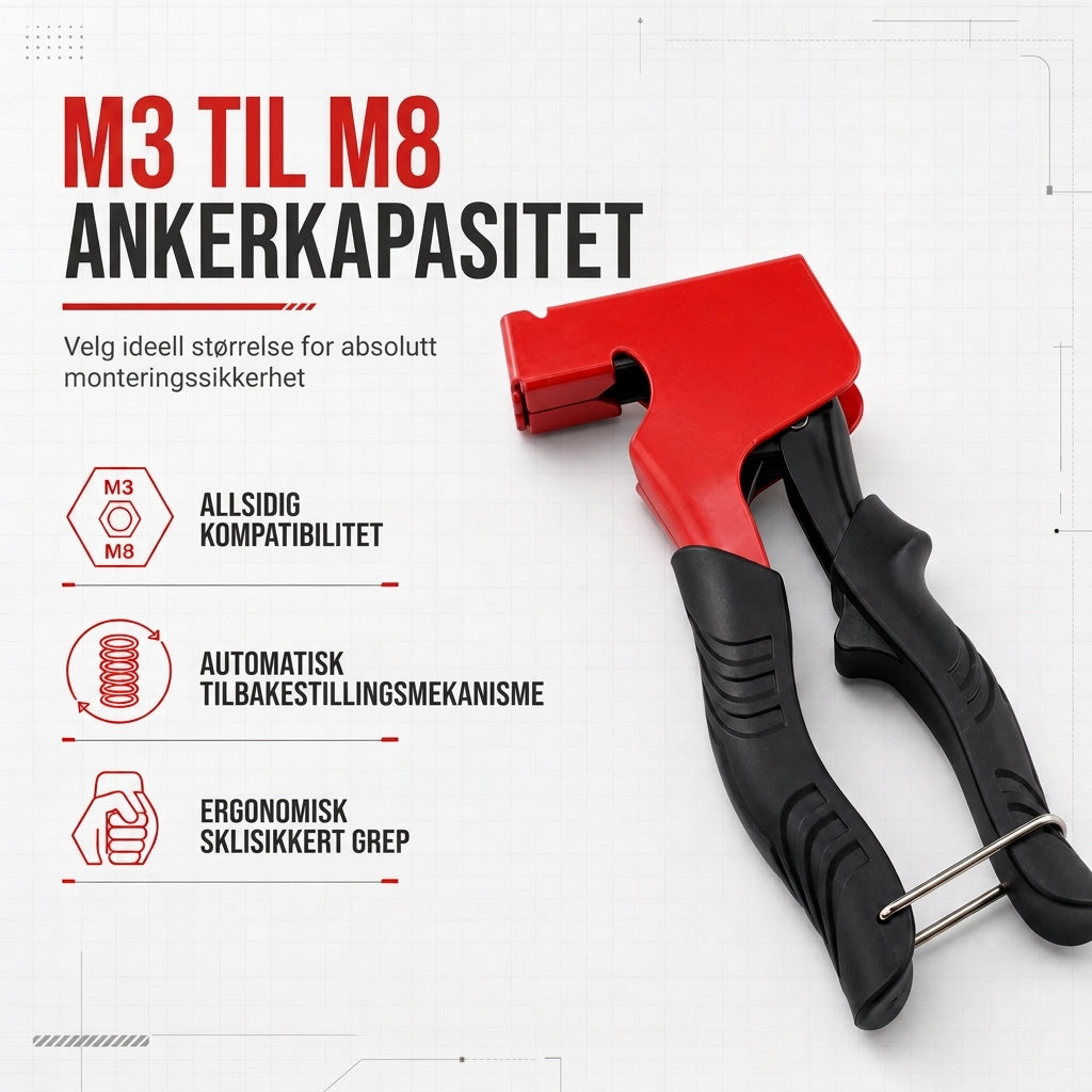 Manuell montagetång för gipsexpander och blindnitmuttrar – förankringsverktyg för hålrum (M3–M8)