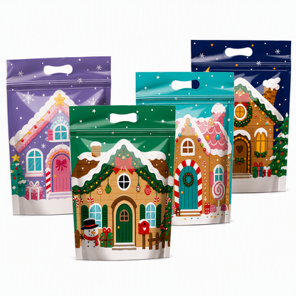 📢📢50 % RABATT !! ⏰50-pack julgodispåsar, stående dragkedjepåsar med tecknade motiv för förpackning av snöflingeskorpor, kakor och bakade livsmedel
