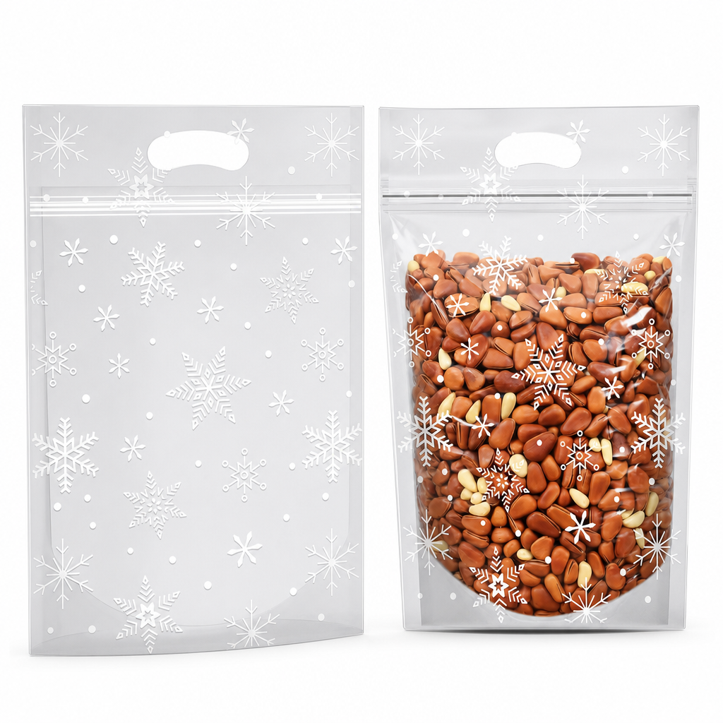 📢📢50 % RABATT !! ⏰50-pack julgodispåsar, stående dragkedjepåsar med tecknade motiv för förpackning av snöflingeskorpor, kakor och bakade livsmedel