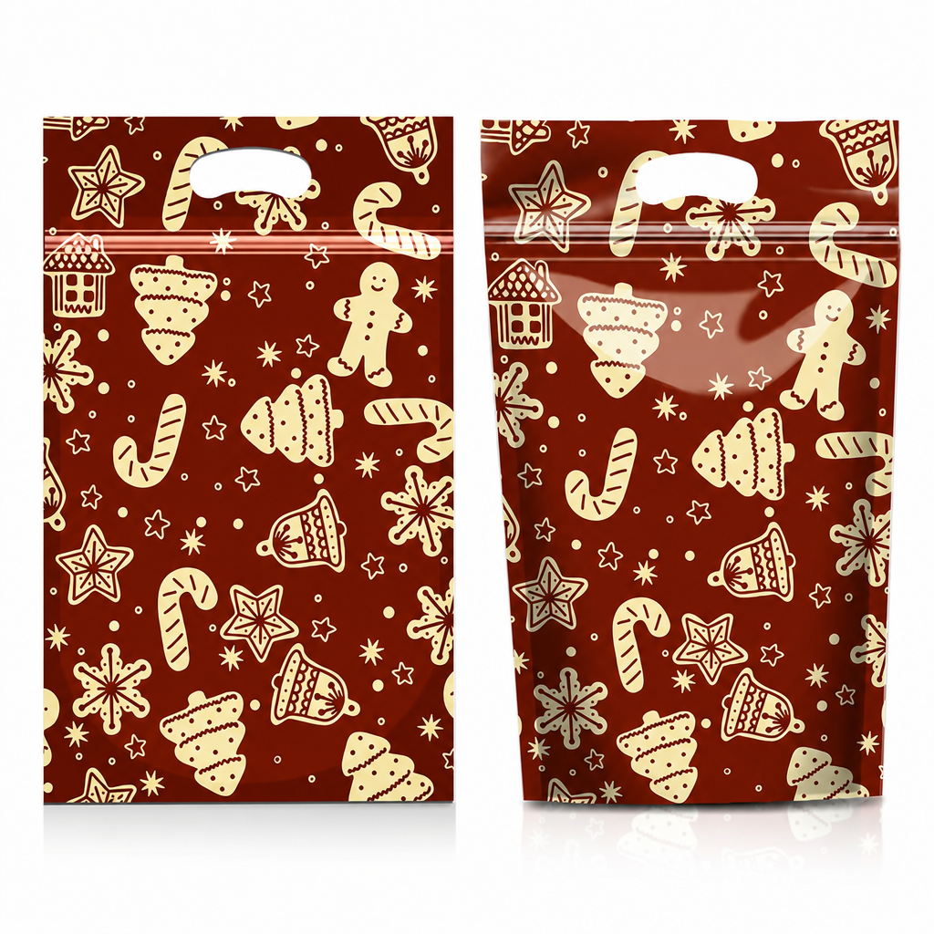 📢📢50 % RABATT !! ⏰50-pack julgodispåsar, stående dragkedjepåsar med tecknade motiv för förpackning av snöflingeskorpor, kakor och bakade livsmedel