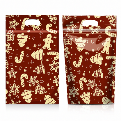 📢📢50 % RABATT !! ⏰50-pack julgodispåsar, stående dragkedjepåsar med tecknade motiv för förpackning av snöflingeskorpor, kakor och bakade livsmedel