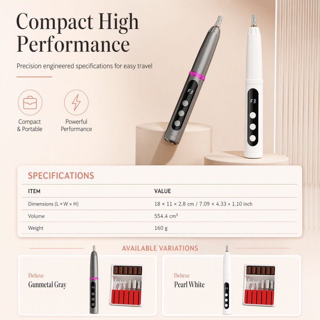 💅 50% RABATT! ✨ Bärbar elektrisk nageldrill & nagelslip – Sladdlös manikyrmaskin för polering, gellackborttagning & nagelvård