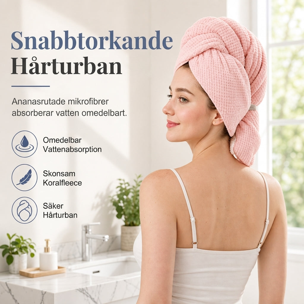 Handduk för hårttorkning i korallfleece för kvinnor, 60x100 cm, ananasnät, absorberande, snabbtorkande hårinpackning, turban