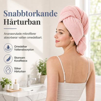 Handduk för hårttorkning i korallfleece för kvinnor, 60x100 cm, ananasnät, absorberande, snabbtorkande hårinpackning, turban