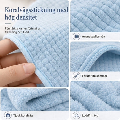 Handduk för hårttorkning i korallfleece för kvinnor, 60x100 cm, ananasnät, absorberande, snabbtorkande hårinpackning, turban