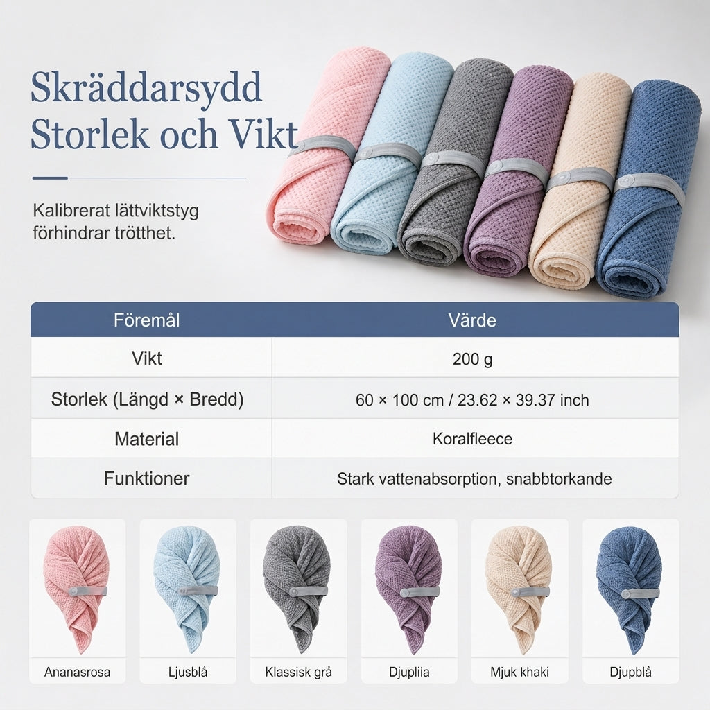Handduk för hårttorkning i korallfleece för kvinnor, 60x100 cm, ananasnät, absorberande, snabbtorkande hårinpackning, turban