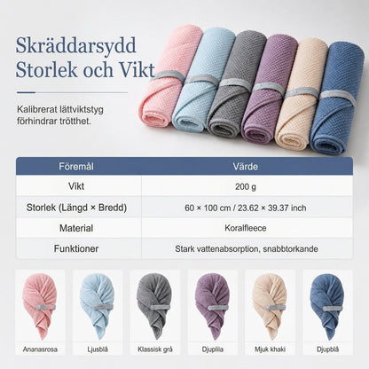 Handduk för hårttorkning i korallfleece för kvinnor, 60x100 cm, ananasnät, absorberande, snabbtorkande hårinpackning, turban