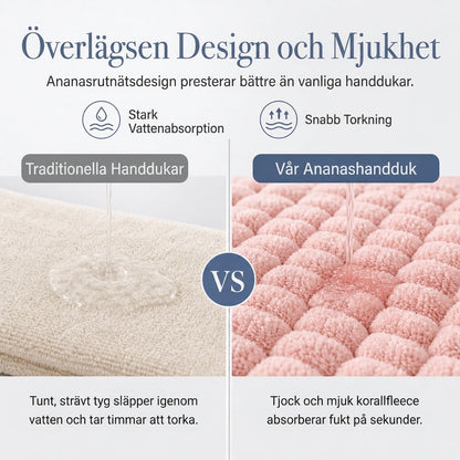 Handduk för hårttorkning i korallfleece för kvinnor, 60x100 cm, ananasnät, absorberande, snabbtorkande hårinpackning, turban