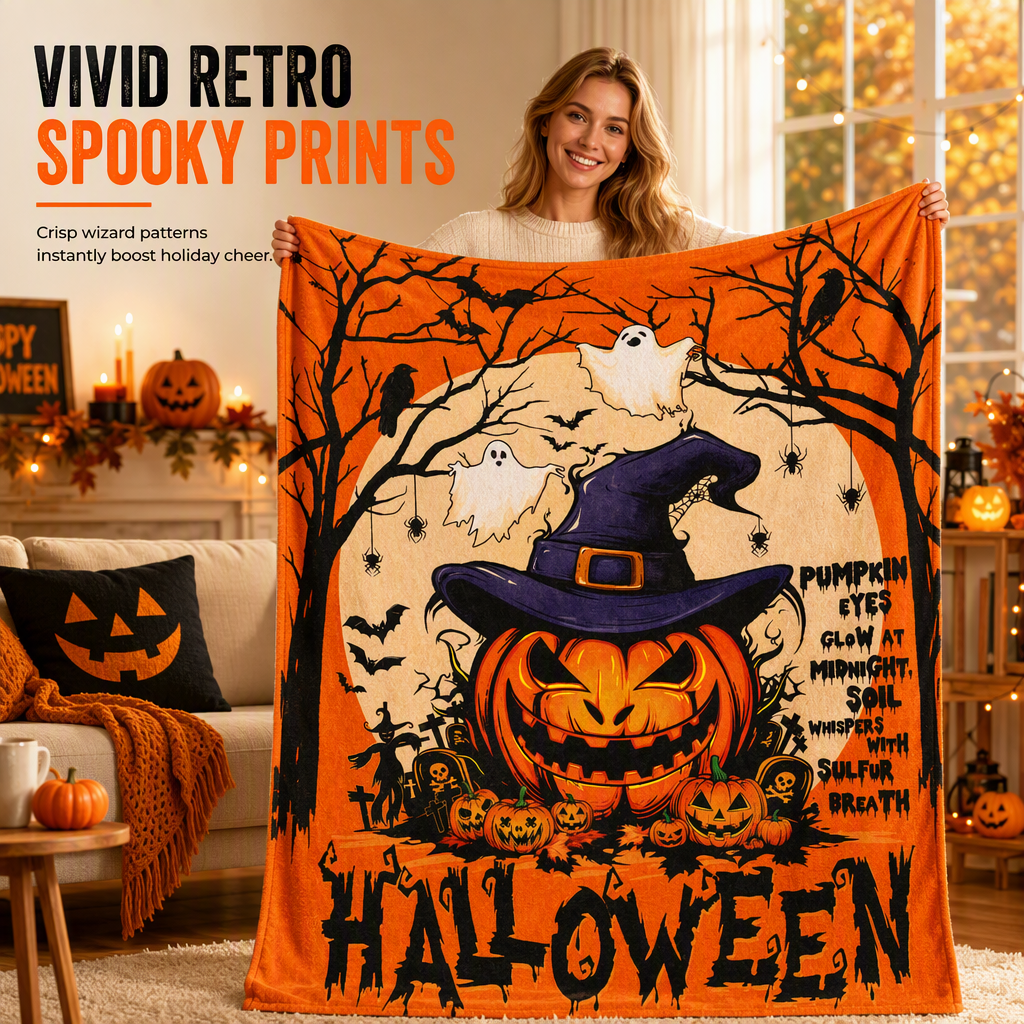 🎃 50% RABATT ENDAST IDAG ✨ Retro Halloween Döskalle Flanellfilt – Mysig värme för hemmet och vilan