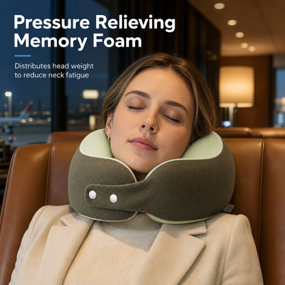 U-formad resekudde i memory foam med svalkande överdrag och magnetspänne