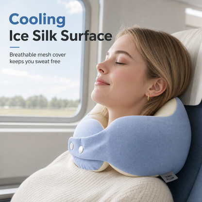 U-formad resekudde i memory foam med svalkande överdrag och magnetspänne